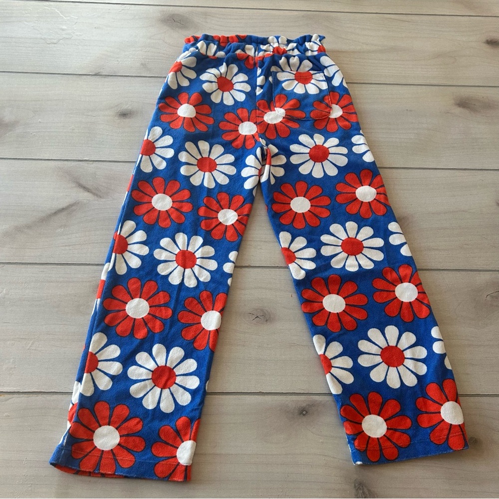 NWOT Mini Boden Blue & Red Terry Cotton Towelling Sweatpants Floral Pattern - Picture 4 of 4